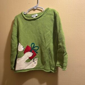 Garnet Hill Green Sweater with Polar Bear Design